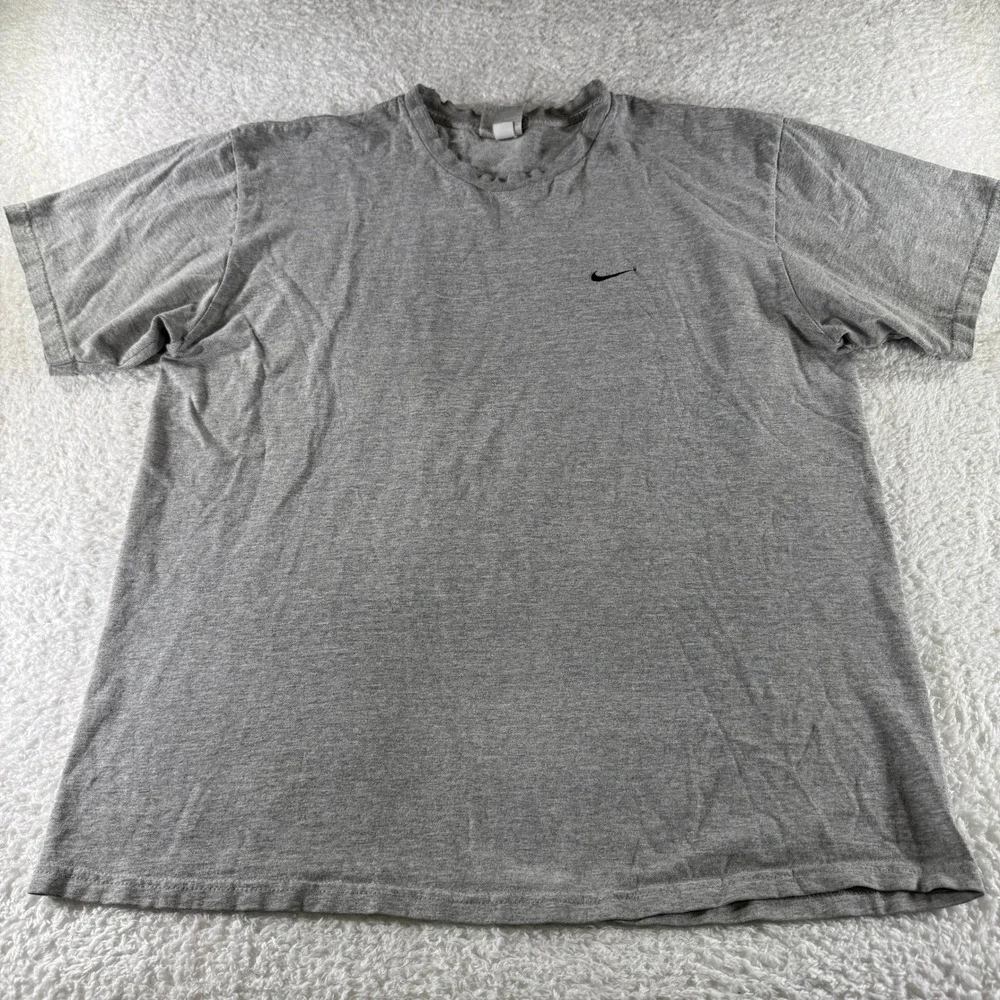 Y2K Nike Silver Tag Men's Large Short Sleeve Gray Grey Shirt Distressed Used
